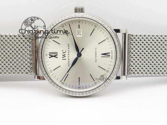 MIROTIME 1225 Portofino SCHAFFHAUSEN SS MKF 1:1 Best Edition Silver Dial Diamond On Mesh Bracelet A Lightweight 7339
